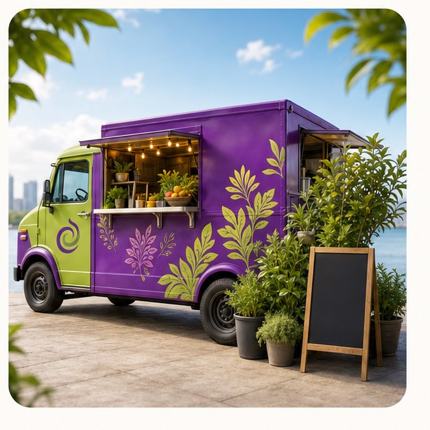 Swirl and Sip smoothie truck with plants